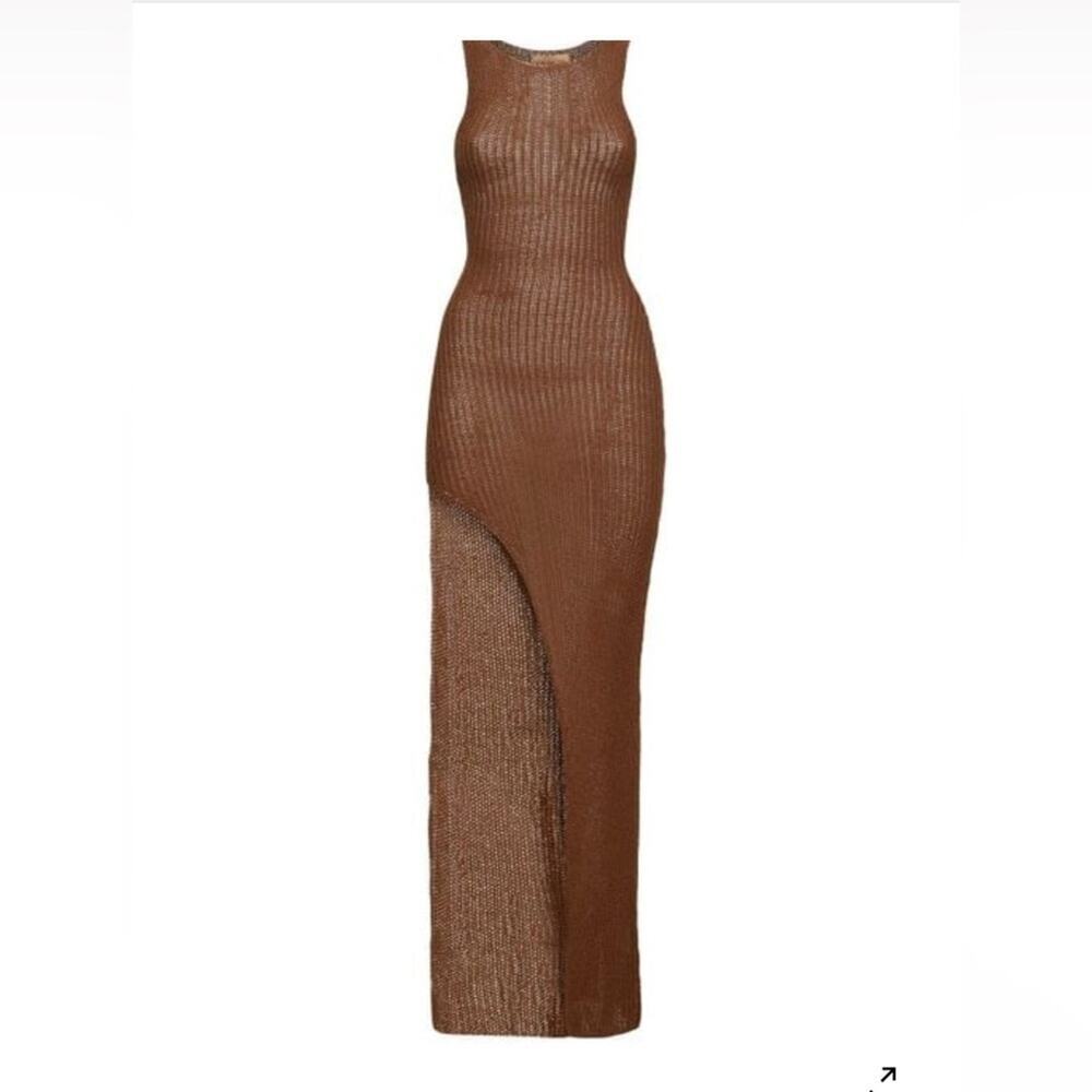Aya‎ Muse Ika Chunky Knit High Slit Maxi Dress Brown NWT Size S